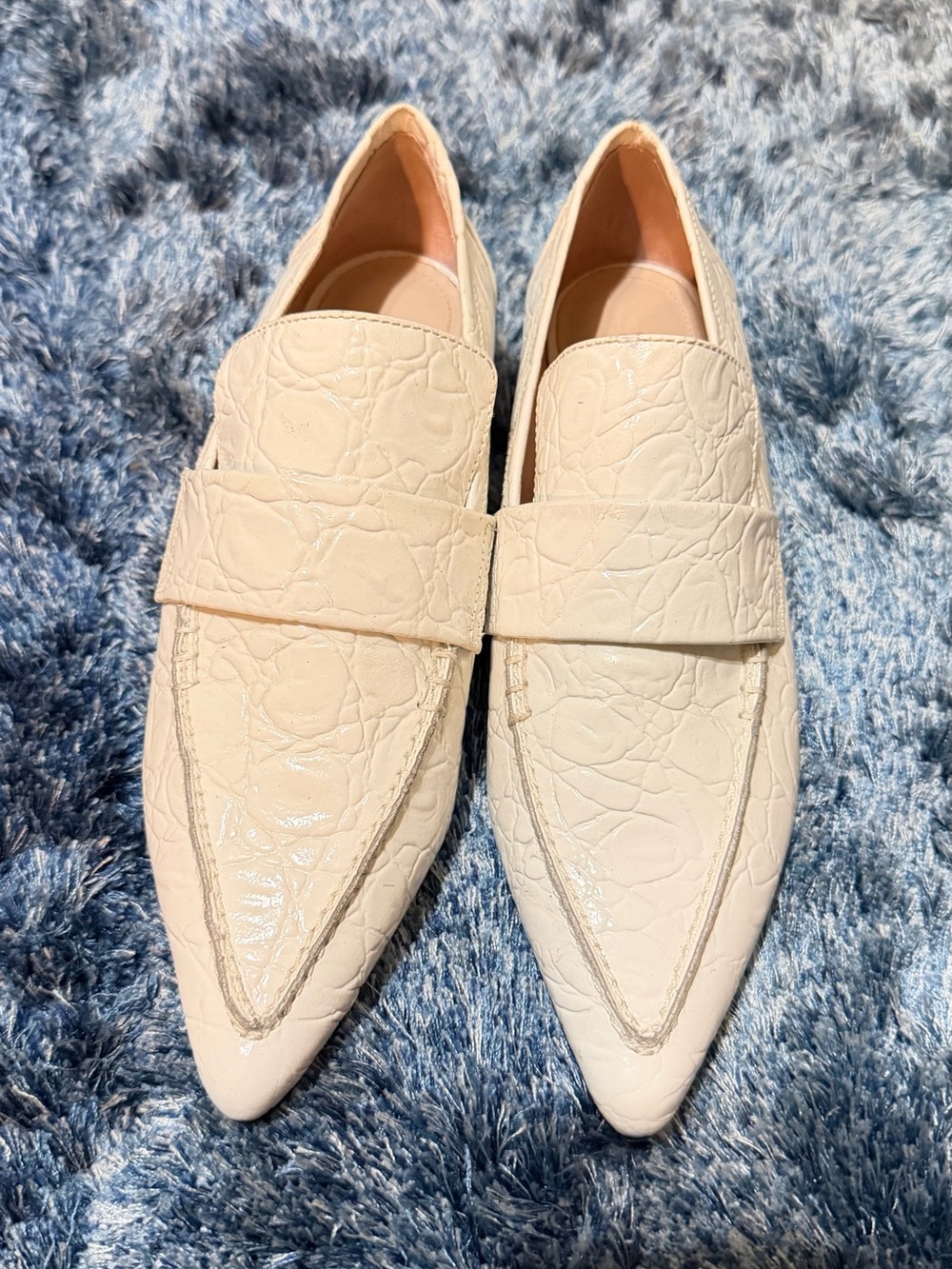 SCHUTZ Emelie Pointed Patent Loafers in White  Croc Embossed CreamColor